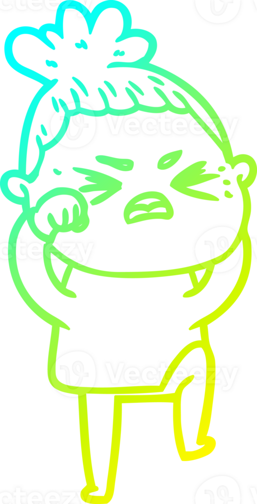 cold gradient line drawing of a cartoon angry woman png