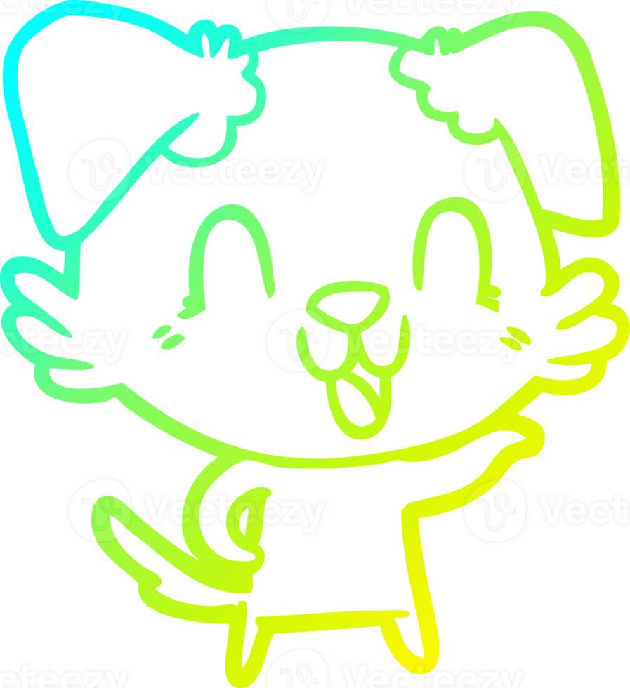 cold gradient line drawing of a laughing cartoon dog png