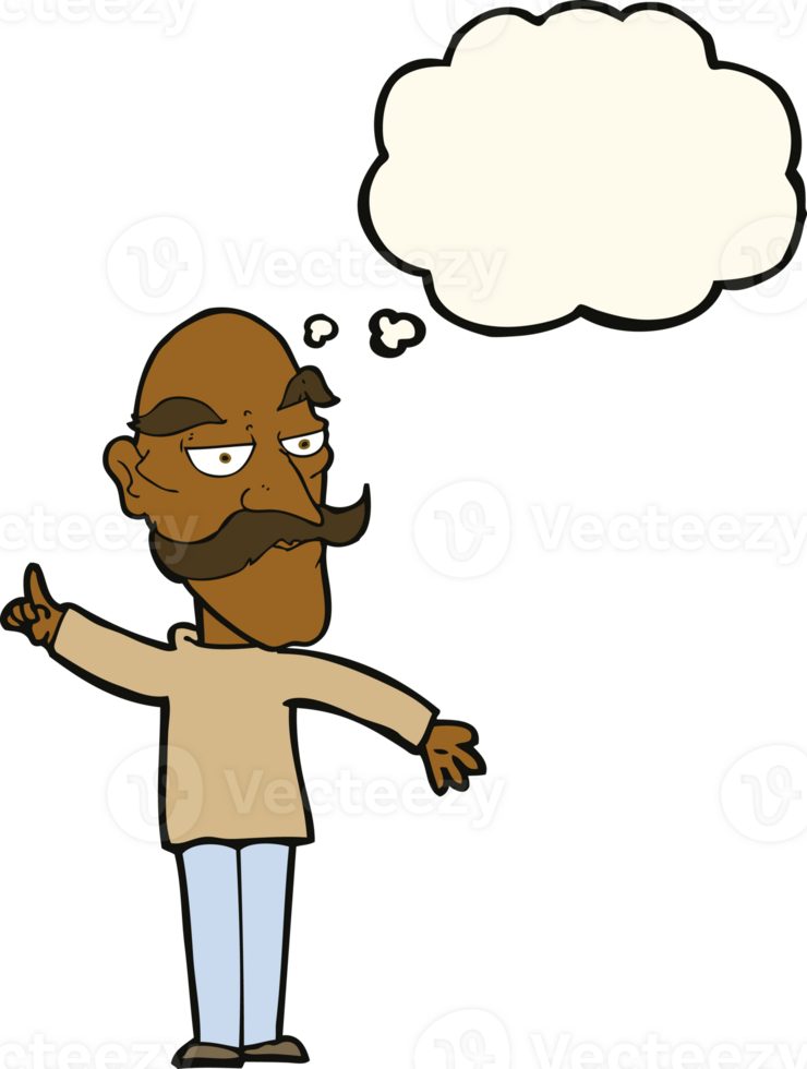 cartoon old man telling story with thought bubble png