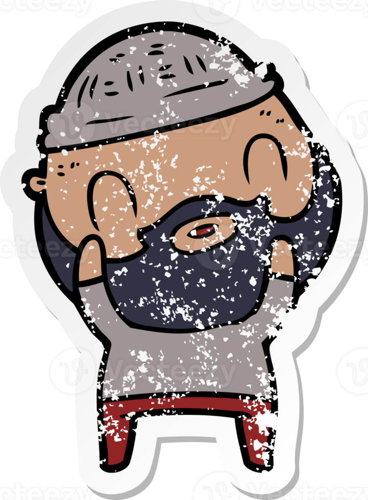 distressed sticker of a cartoon bearded man png