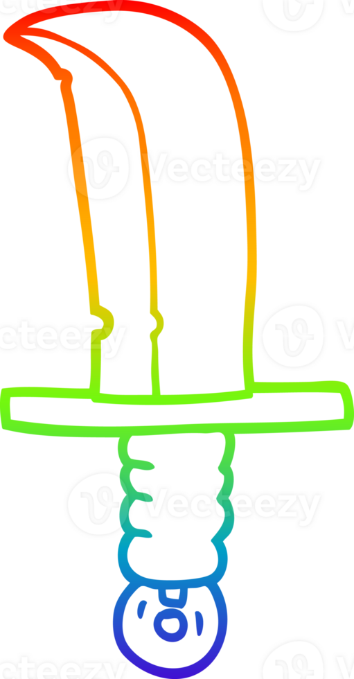 rainbow gradient line drawing of a cartoon dagger png