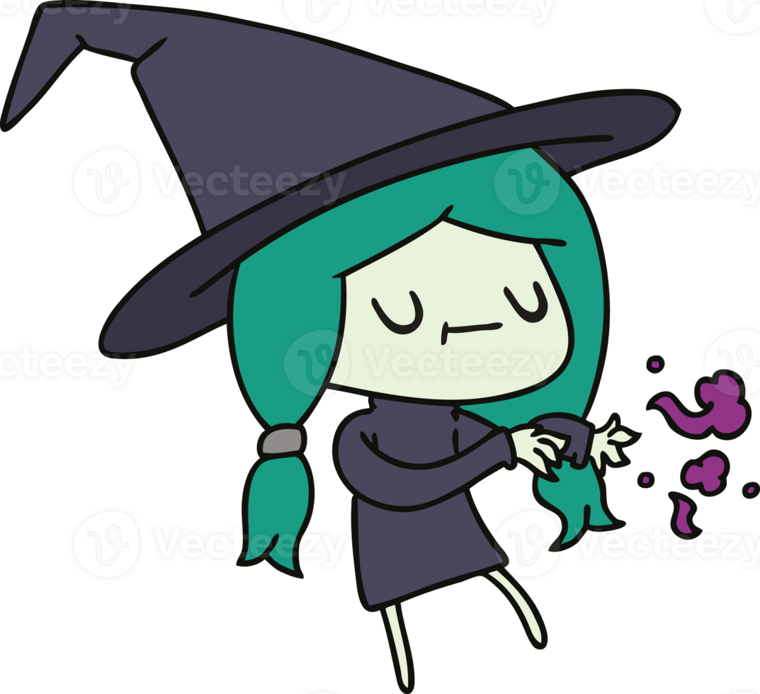 hand drawn cartoon of cute kawaii witch png