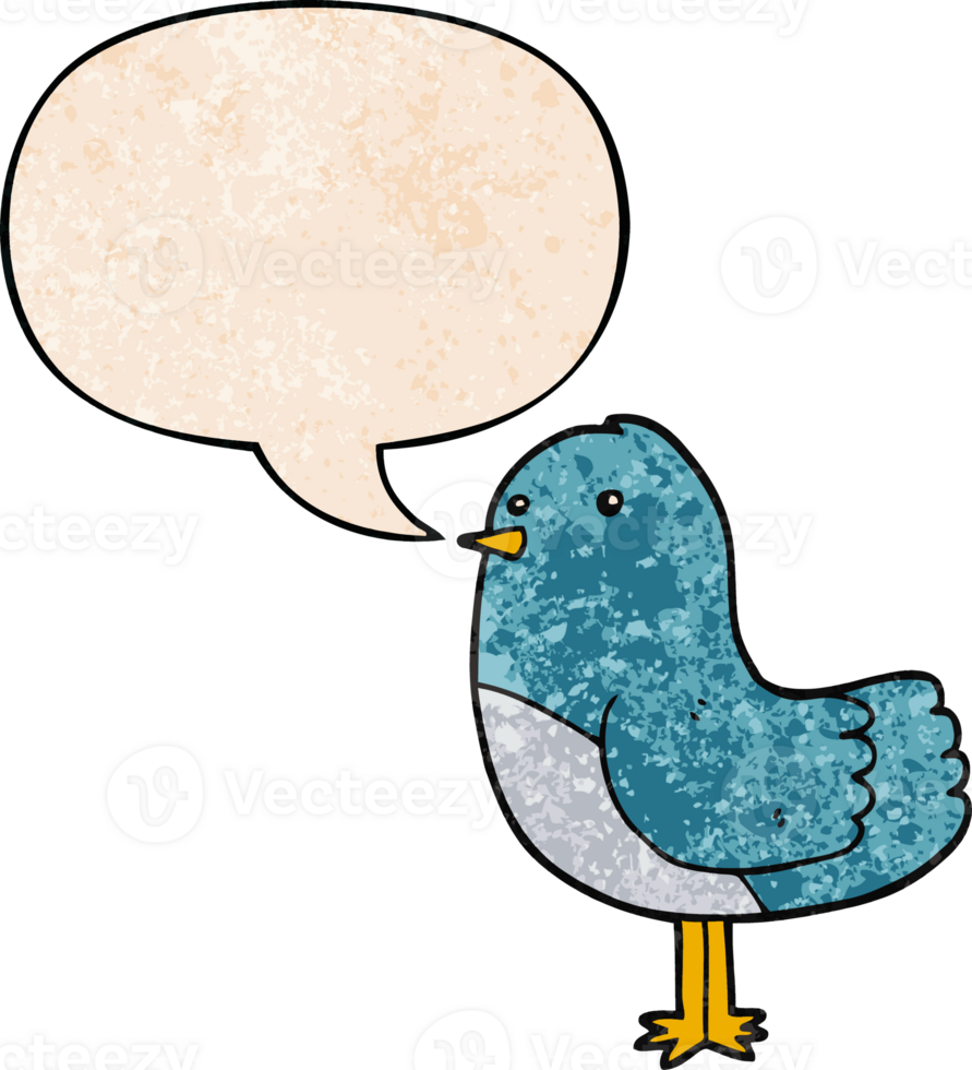 cartoon bird with speech bubble in retro texture style png