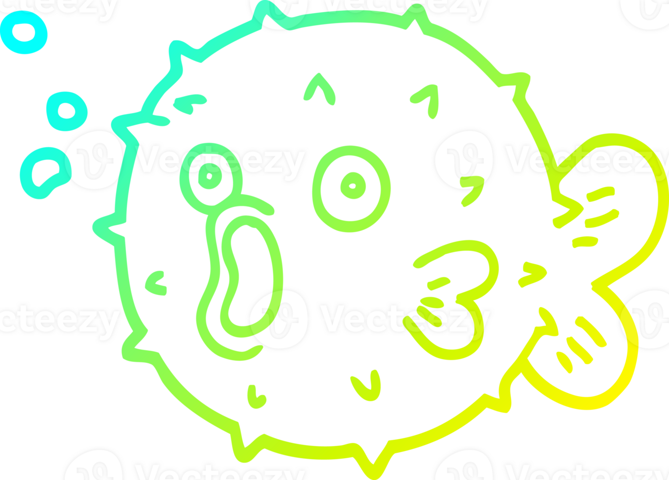 cold gradient line drawing of a cartoon blow fish png