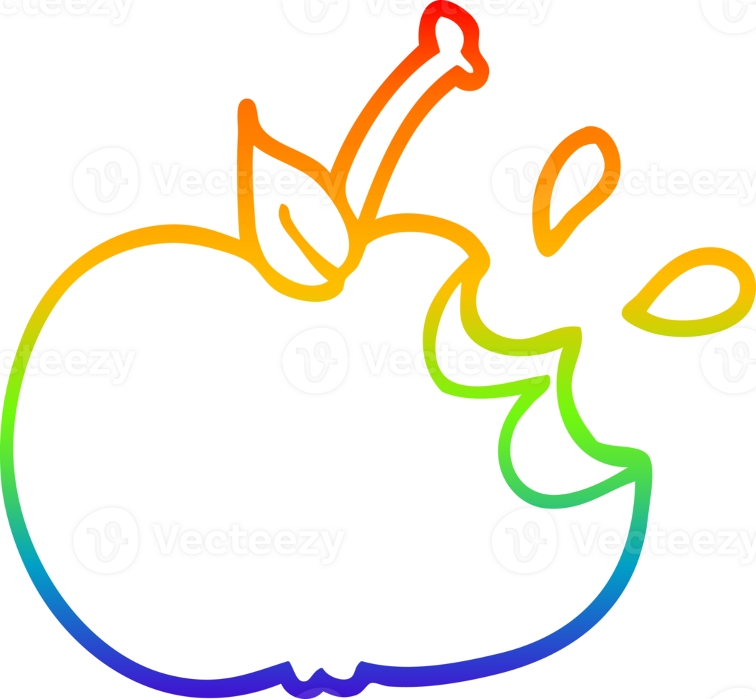 rainbow gradient line drawing of a cartoon juicy bitten apple png