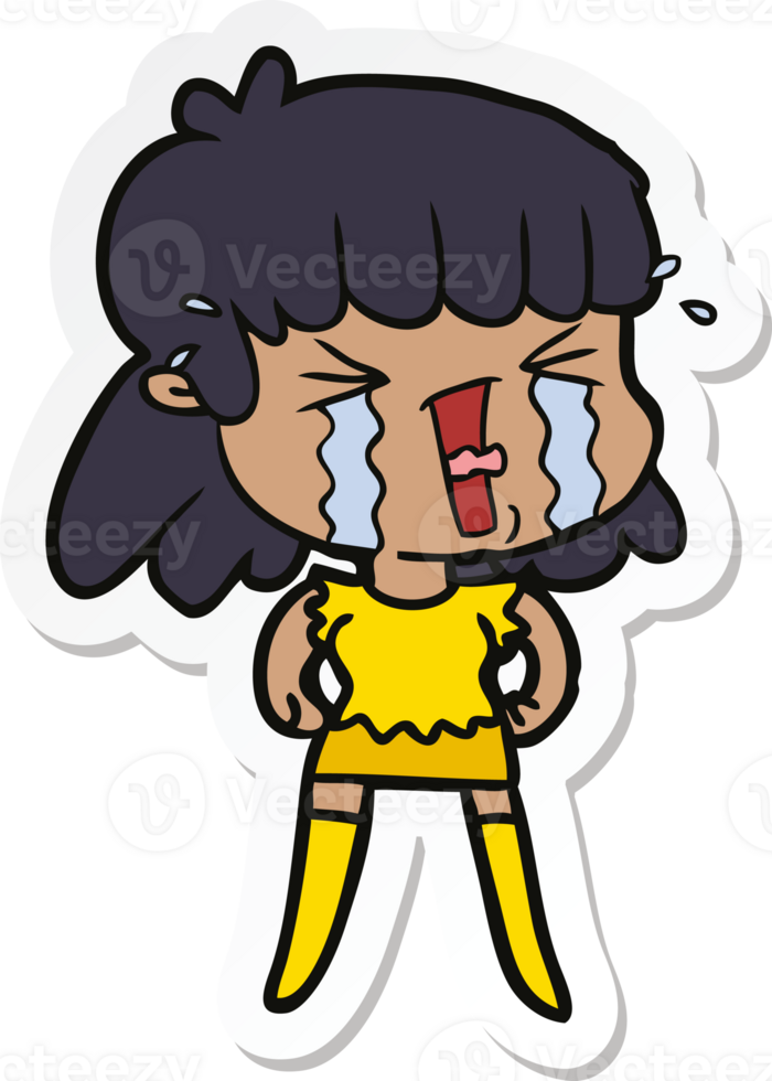sticker of a cartoon woman crying png