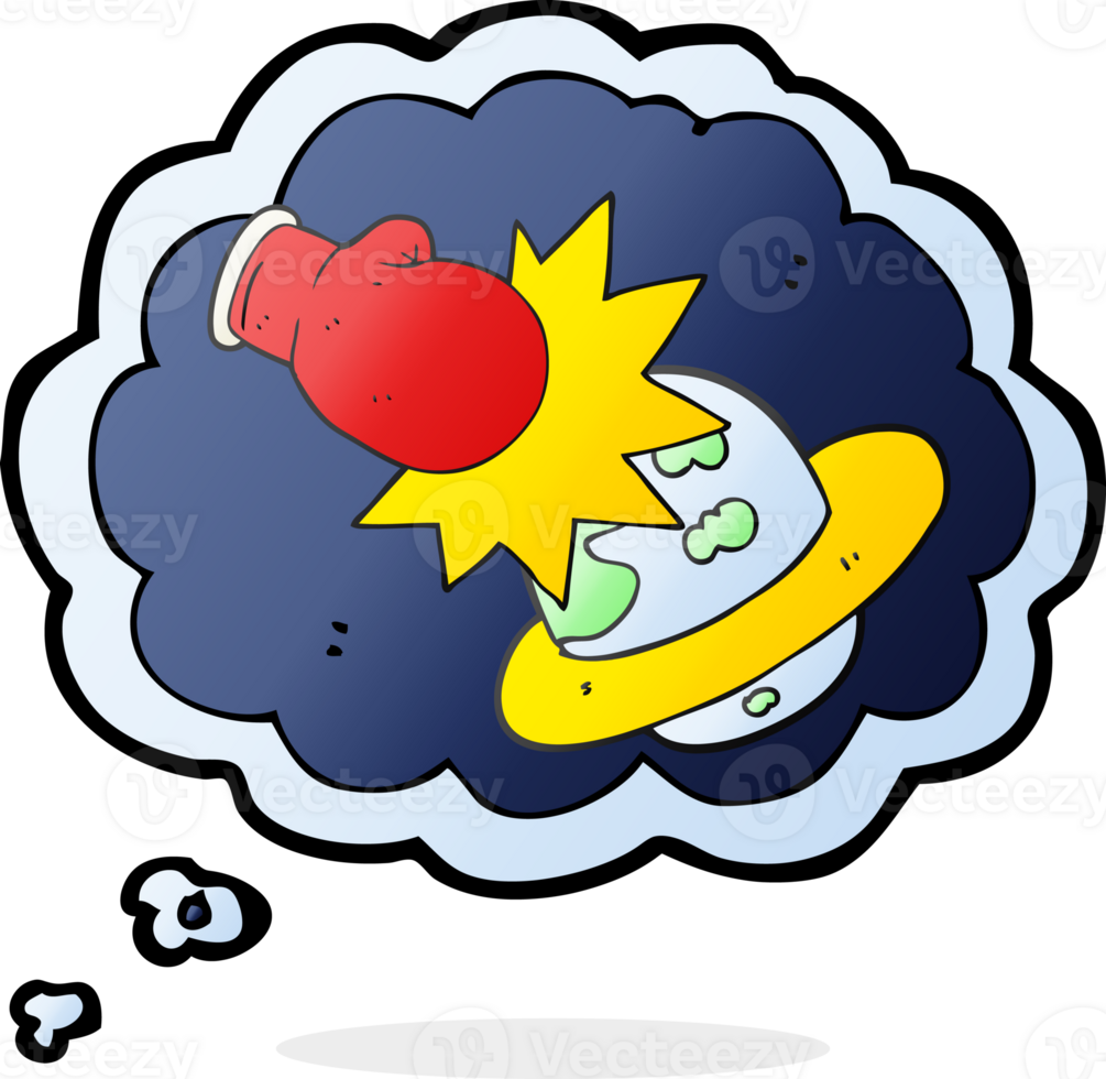 hand drawn thought bubble cartoon planet taking a punch png