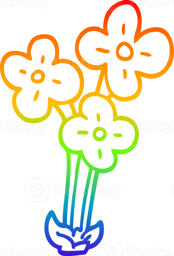 rainbow gradient line drawing of a cartoon bunch of flowers png