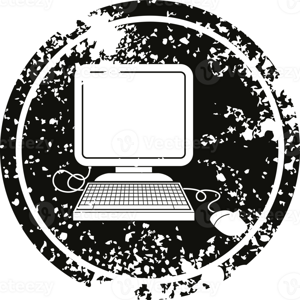 computer with mouse and screen circular distressed symbol png
