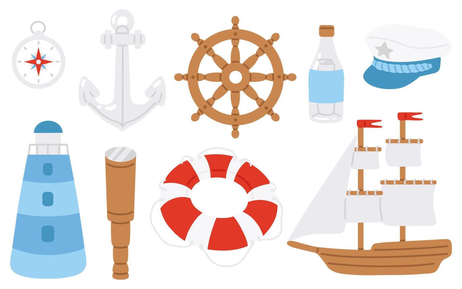 set of doodle captain tools vector