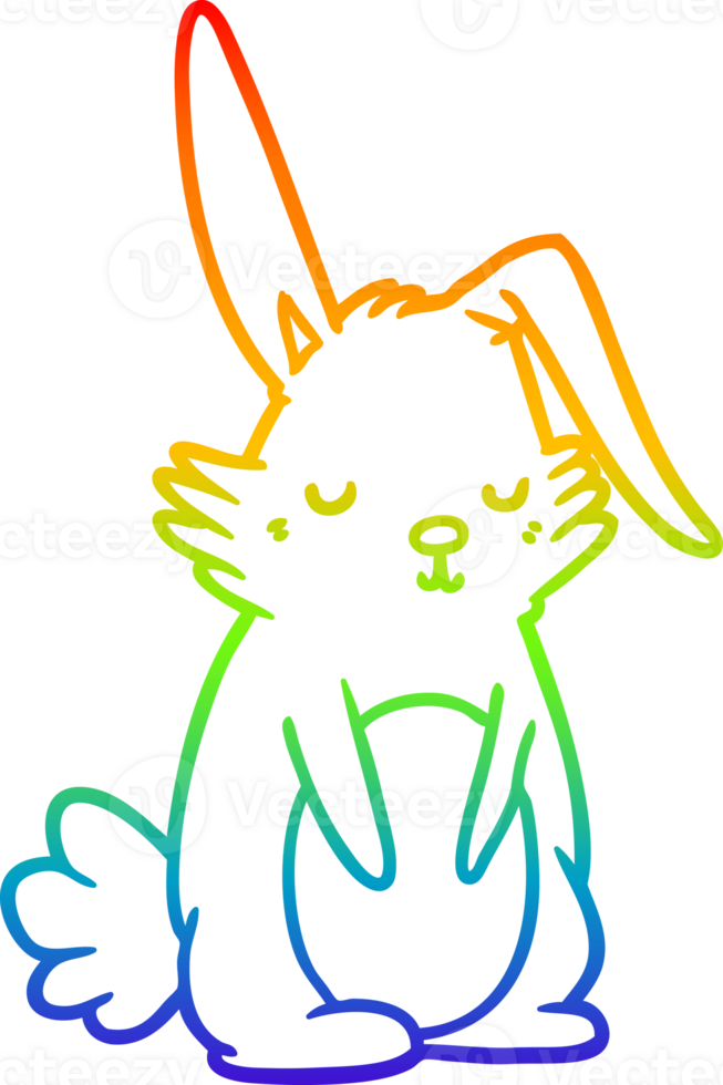 rainbow gradient line drawing of a cartoon sleepy rabbit png