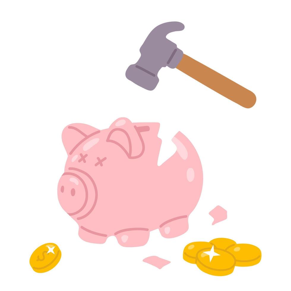 broken piggy bank vector