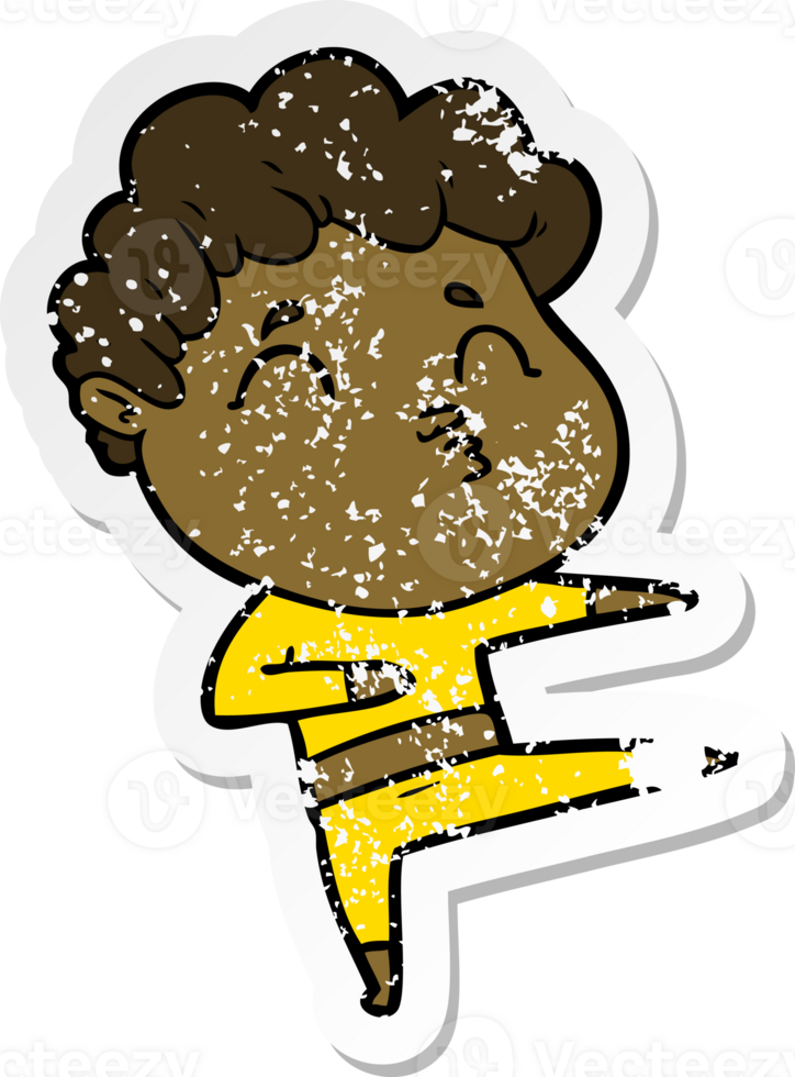 distressed sticker of a cartoon man pouting png