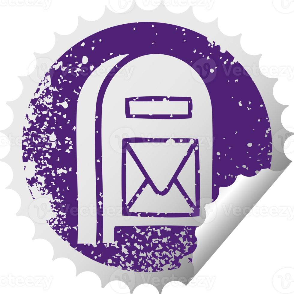 distressed circular peeling sticker symbol of a mail box png