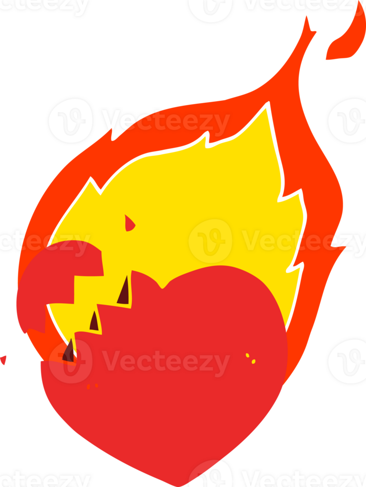 flat color style cartoon flaming heart png