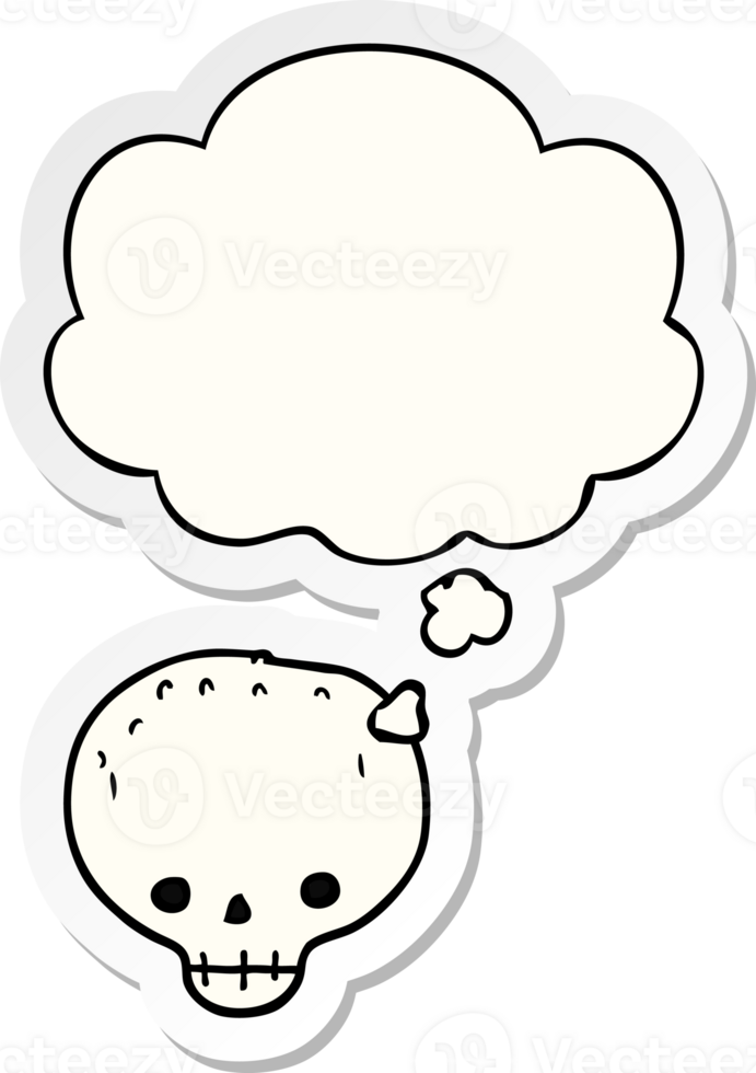 cartoon skull with thought bubble as a printed sticker png