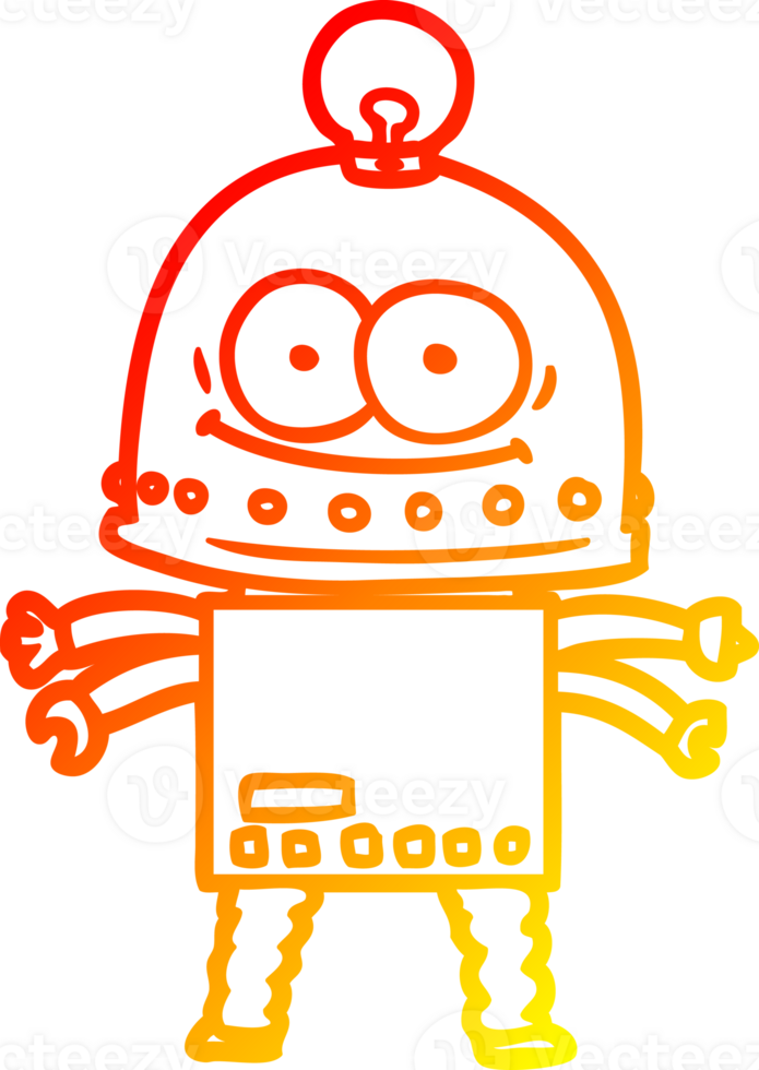 warm gradient line drawing of a happy carton robot with light bulb png