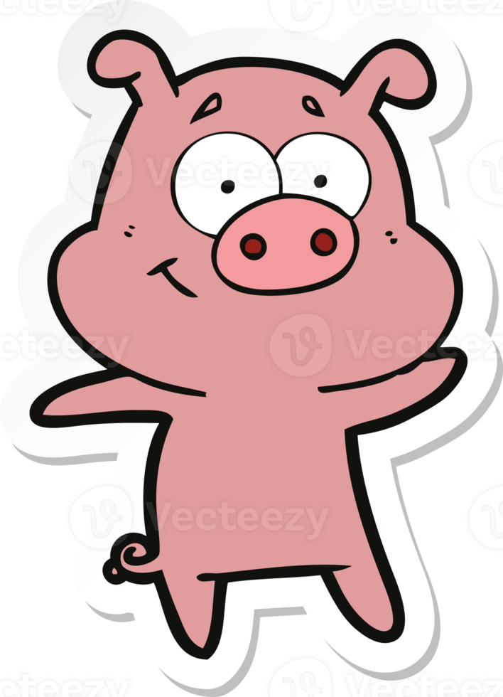 sticker of a happy cartoon pig png