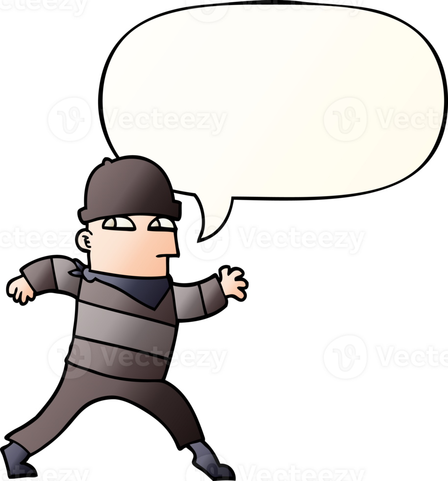 cartoon thief with speech bubble in smooth gradient style png