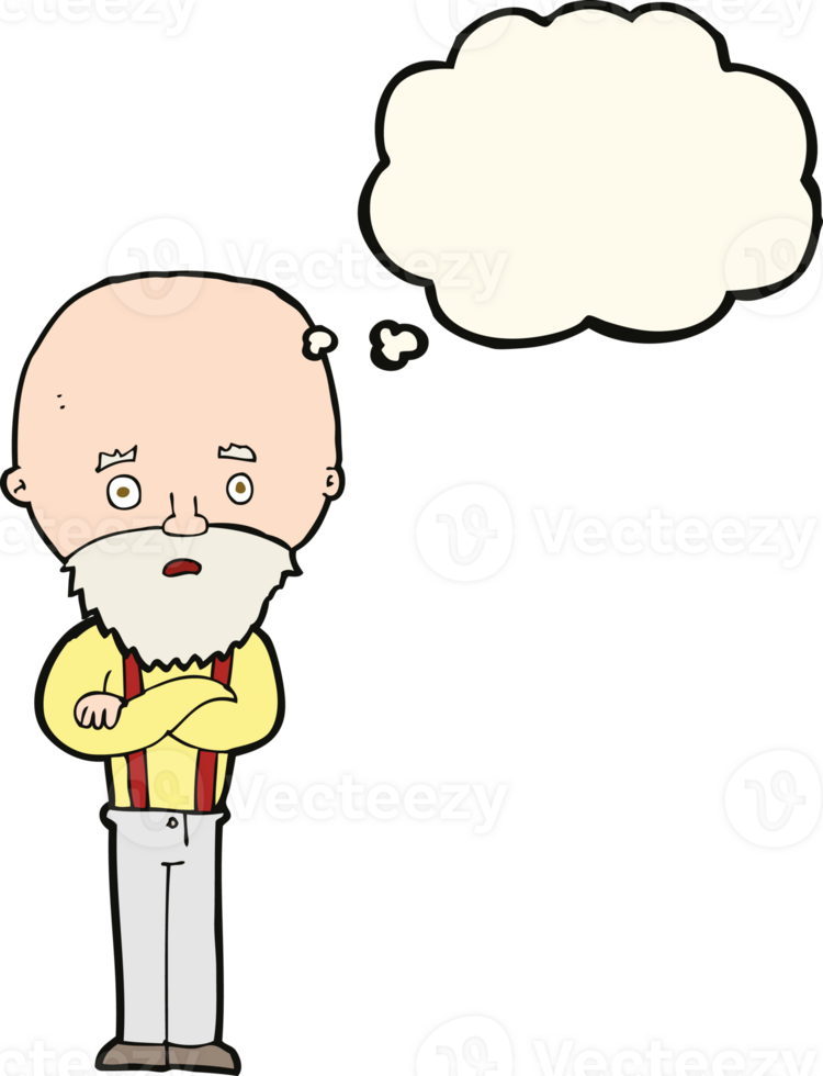 cartoon worried old man with thought bubble png