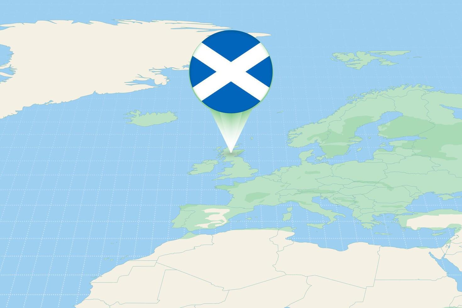Map illustration of Scotland with the flag. Cartographic illustration of Scotland and neighboring countries. vector