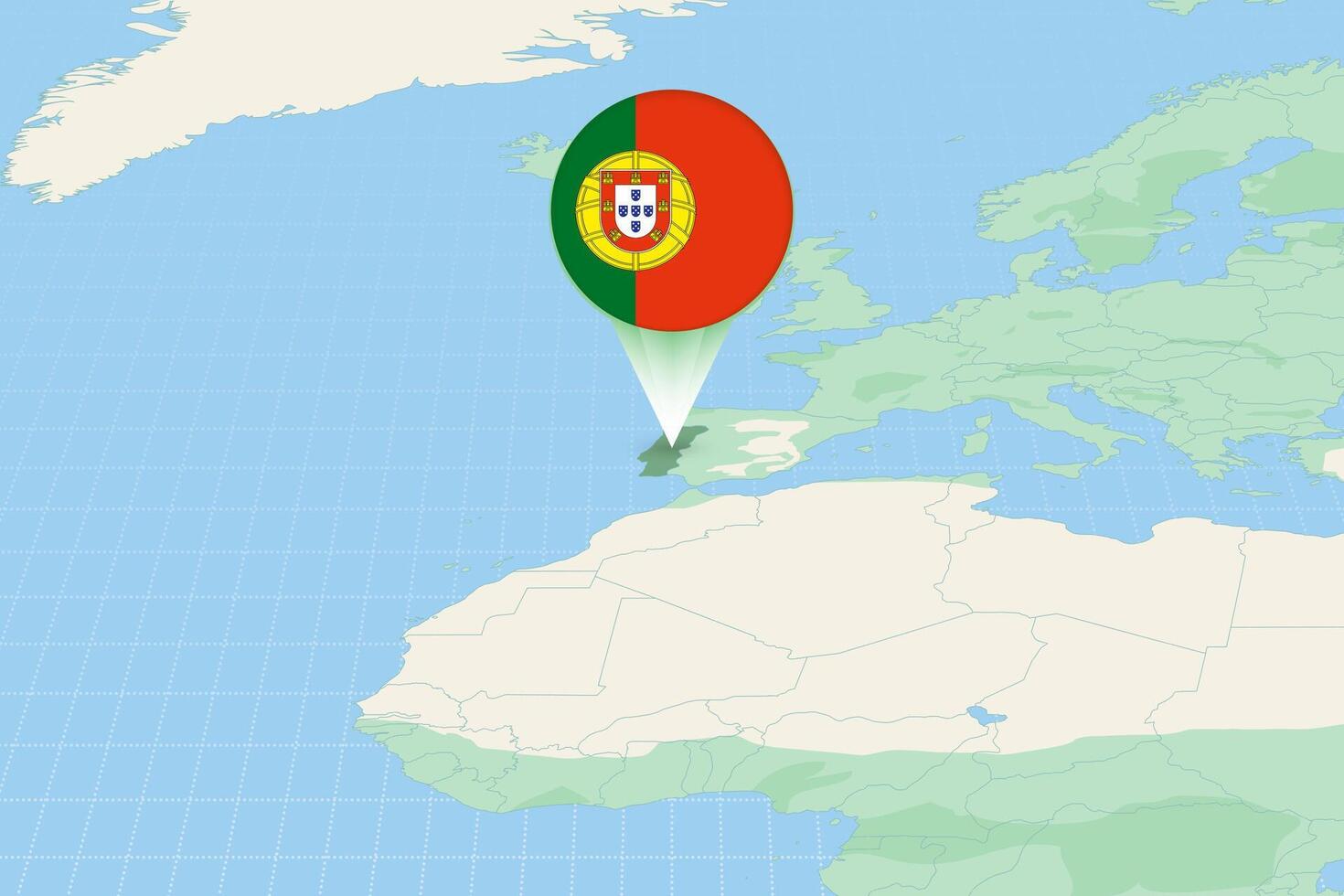 Map illustration of Portugal with the flag. Cartographic illustration of Portugal and neighboring countries. vector
