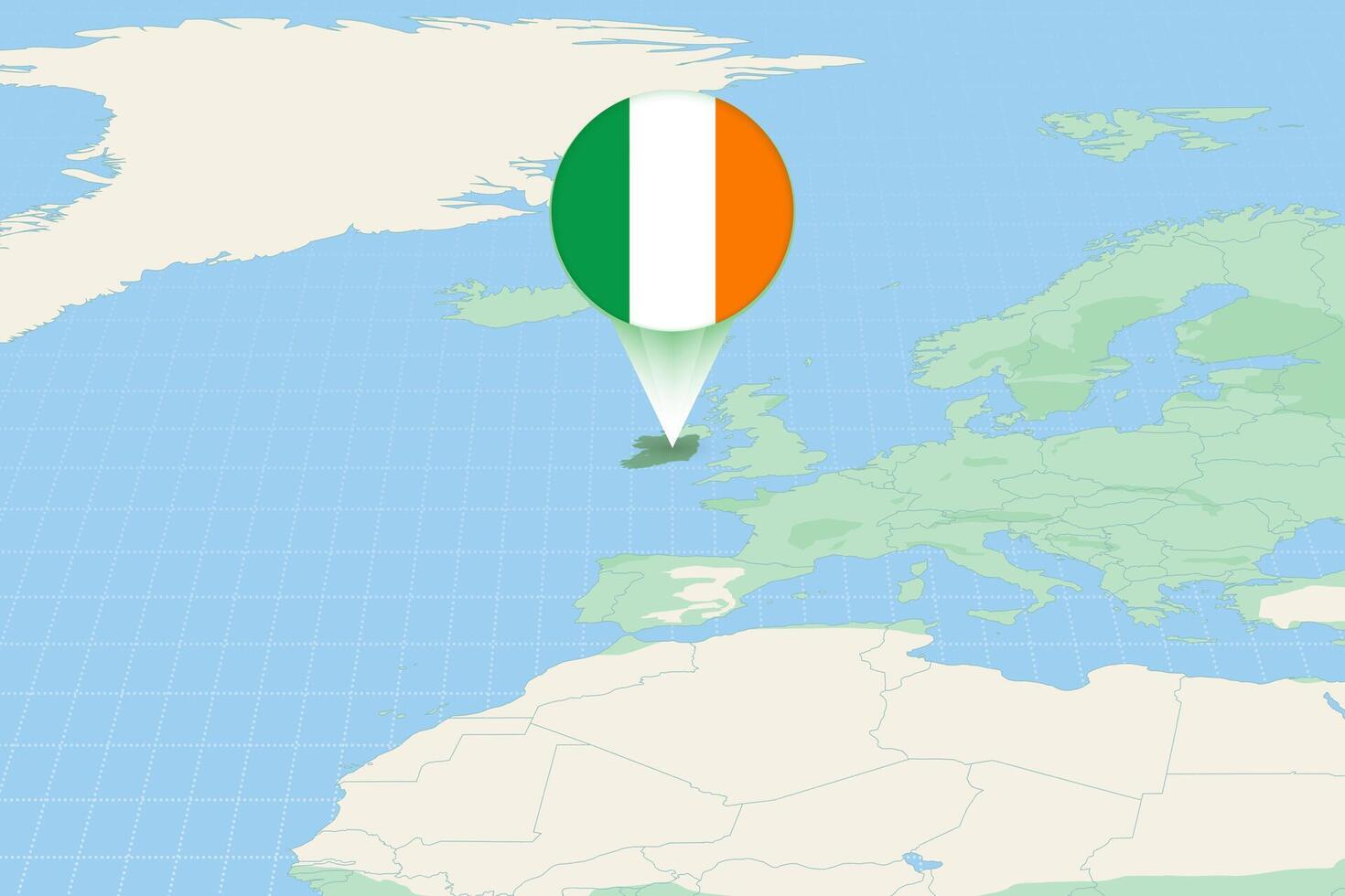 Map illustration of Ireland with the flag. Cartographic illustration of Ireland and neighboring countries. vector