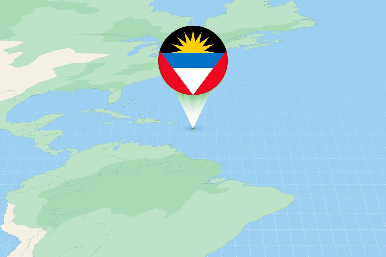 Map illustration of Antigua and Barbuda with the flag. Cartographic illustration of Antigua and Barbuda and neighboring countries. vector