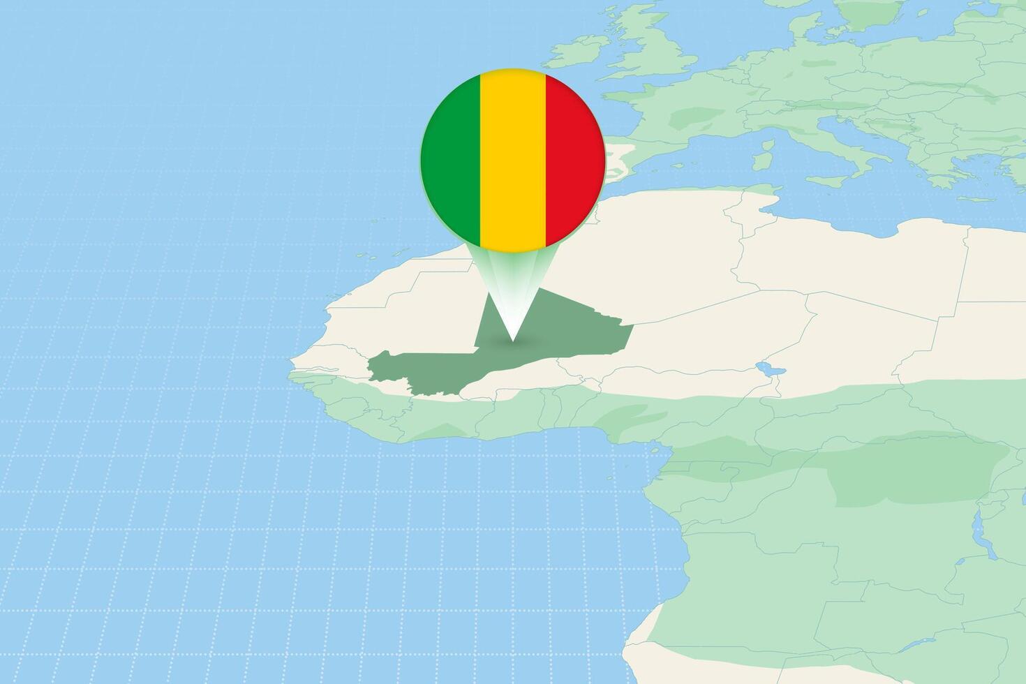 Map illustration of Mali with the flag. Cartographic illustration of Mali and neighboring countries. vector