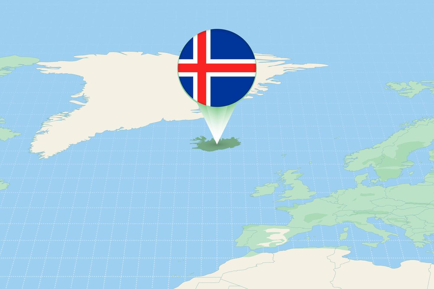 Map illustration of Iceland with the flag. Cartographic illustration of Iceland and neighboring countries. vector