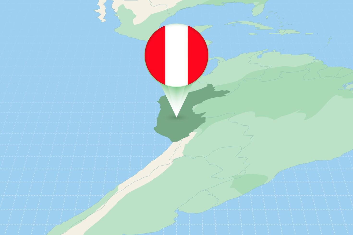 Map illustration of Peru with the flag. Cartographic illustration of Peru and neighboring countries. vector