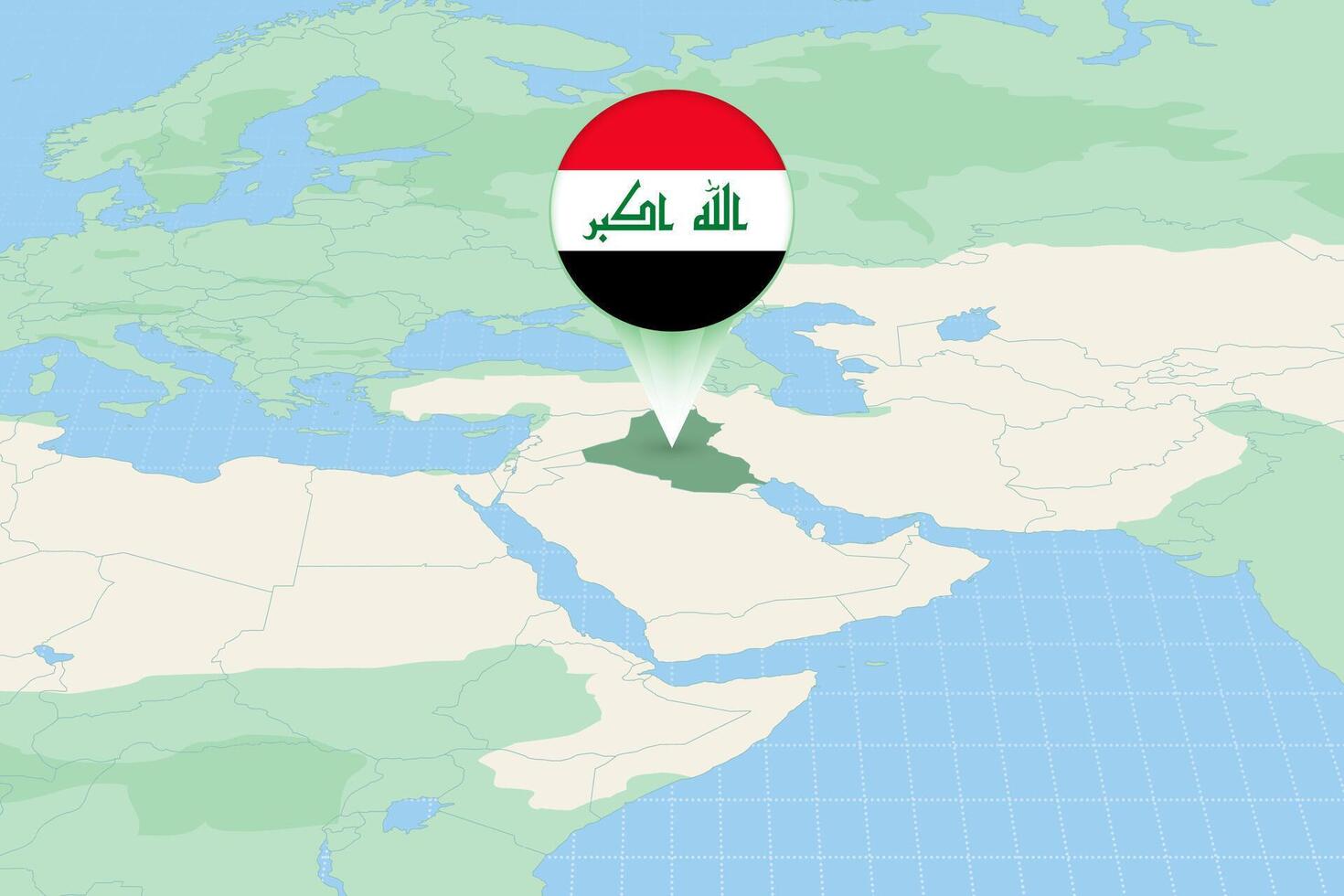 Map illustration of Iraq with the flag. Cartographic illustration of Iraq and neighboring countries. vector