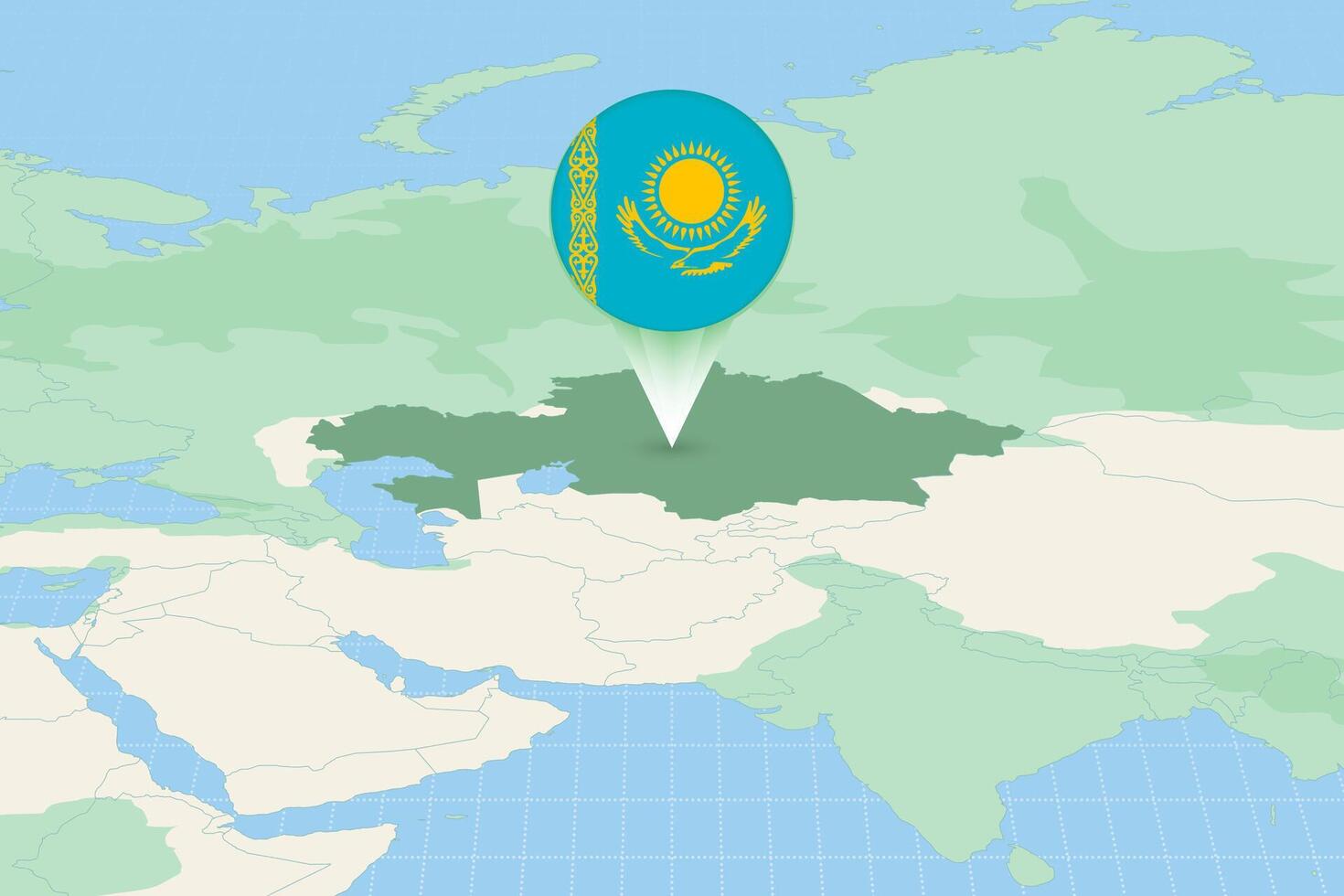 Map illustration of Kazakhstan with the flag. Cartographic illustration of Kazakhstan and neighboring countries. vector