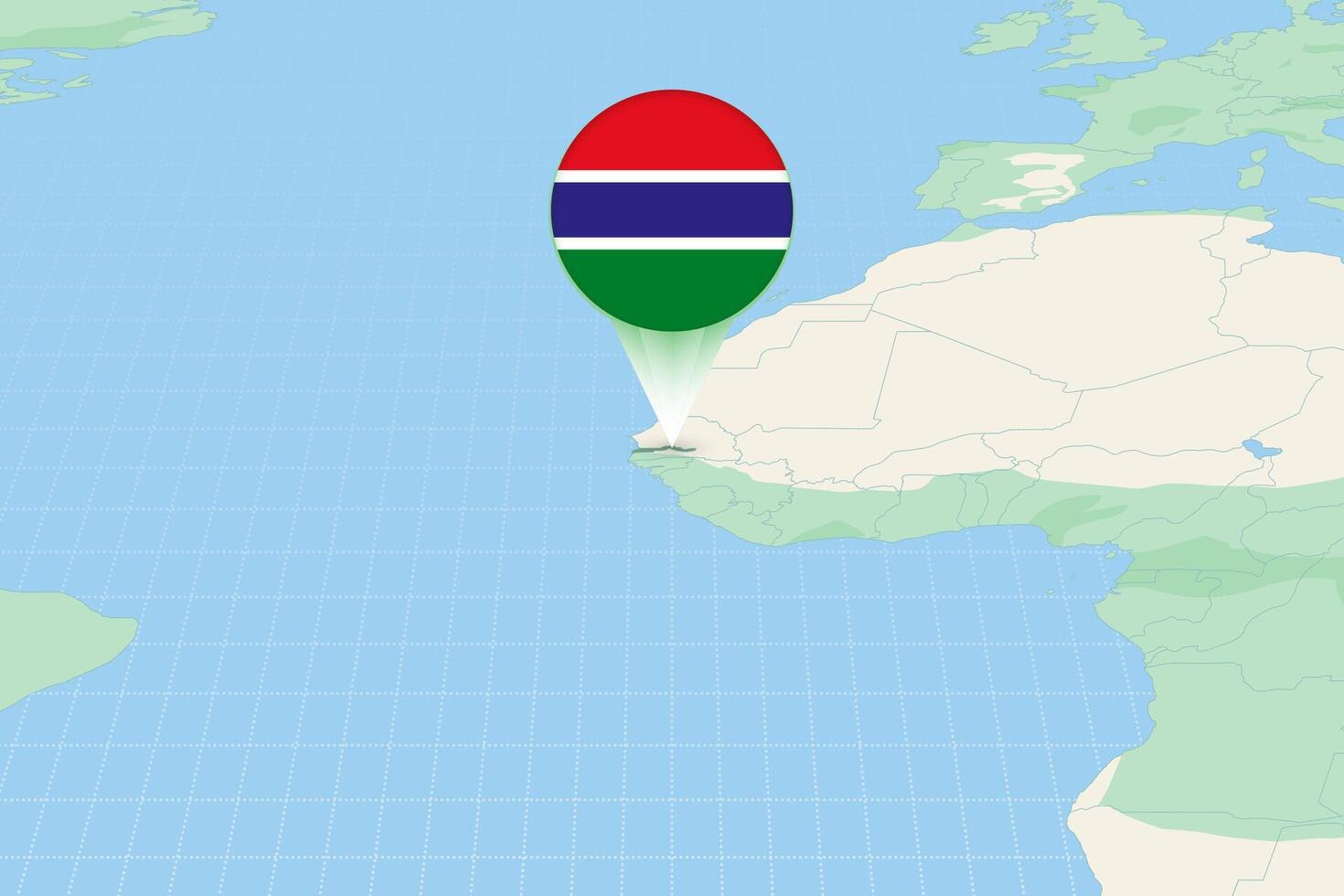 Map illustration of Gambia with the flag. Cartographic illustration of Gambia and neighboring countries. vector