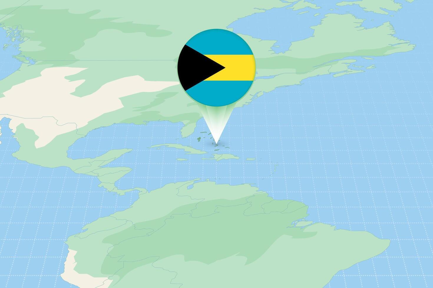 Map illustration of The Bahamas with the flag. Cartographic illustration of The Bahamas and neighboring countries. vector