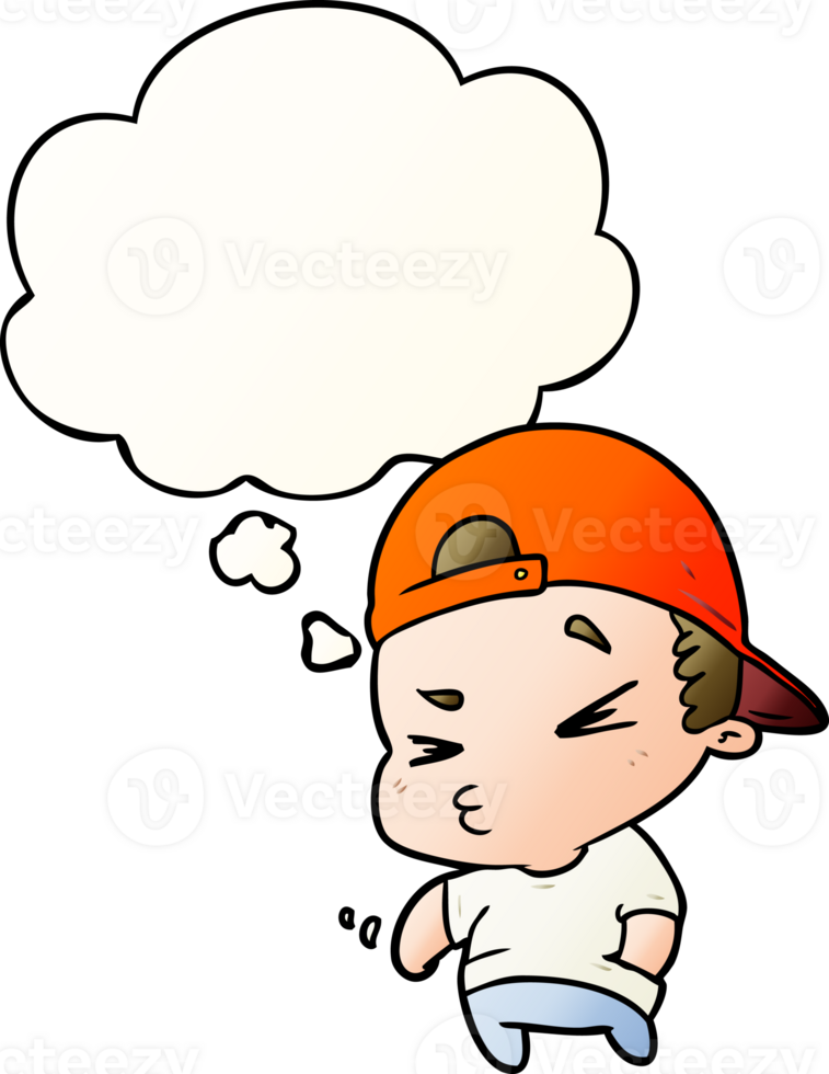 cartoon cool kid with thought bubble in smooth gradient style png