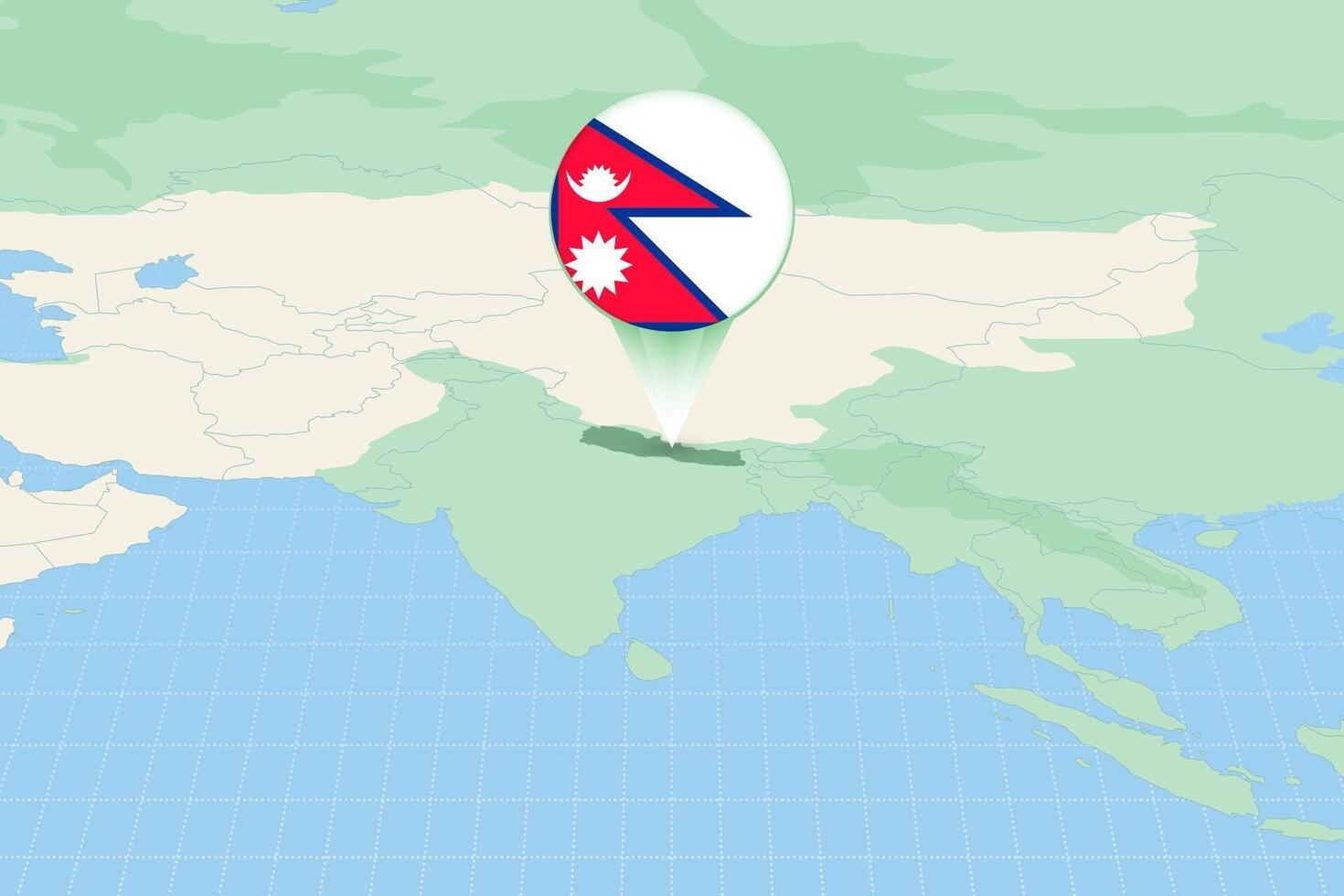 Map illustration of Nepal with the flag. Cartographic illustration of Nepal and neighboring countries. vector