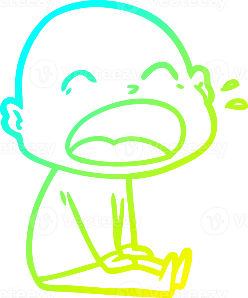 cold gradient line drawing of a cartoon shouting bald man png
