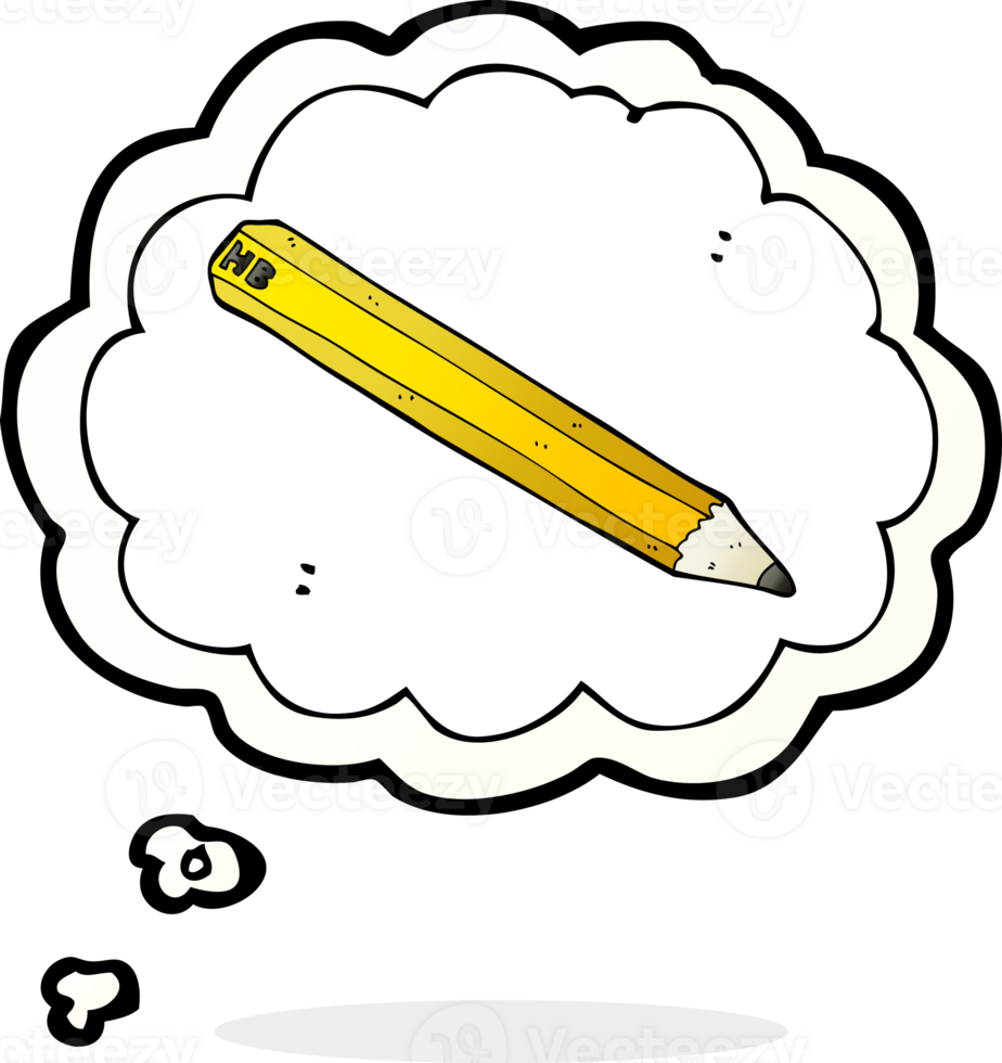 lápiz de dibujos animados con burbujas de pensamiento png