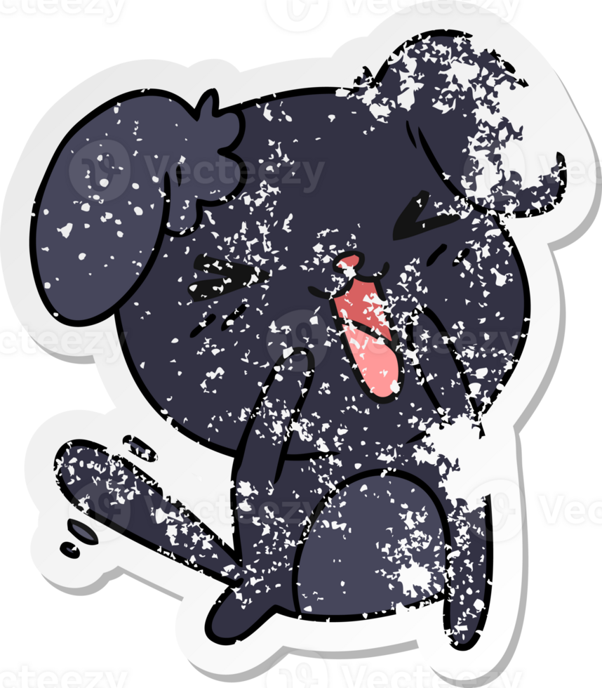 hand drawn distressed sticker cartoon of cute kawaii dog png