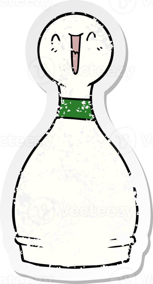 distressed sticker of a cartoon happy bowling pin png