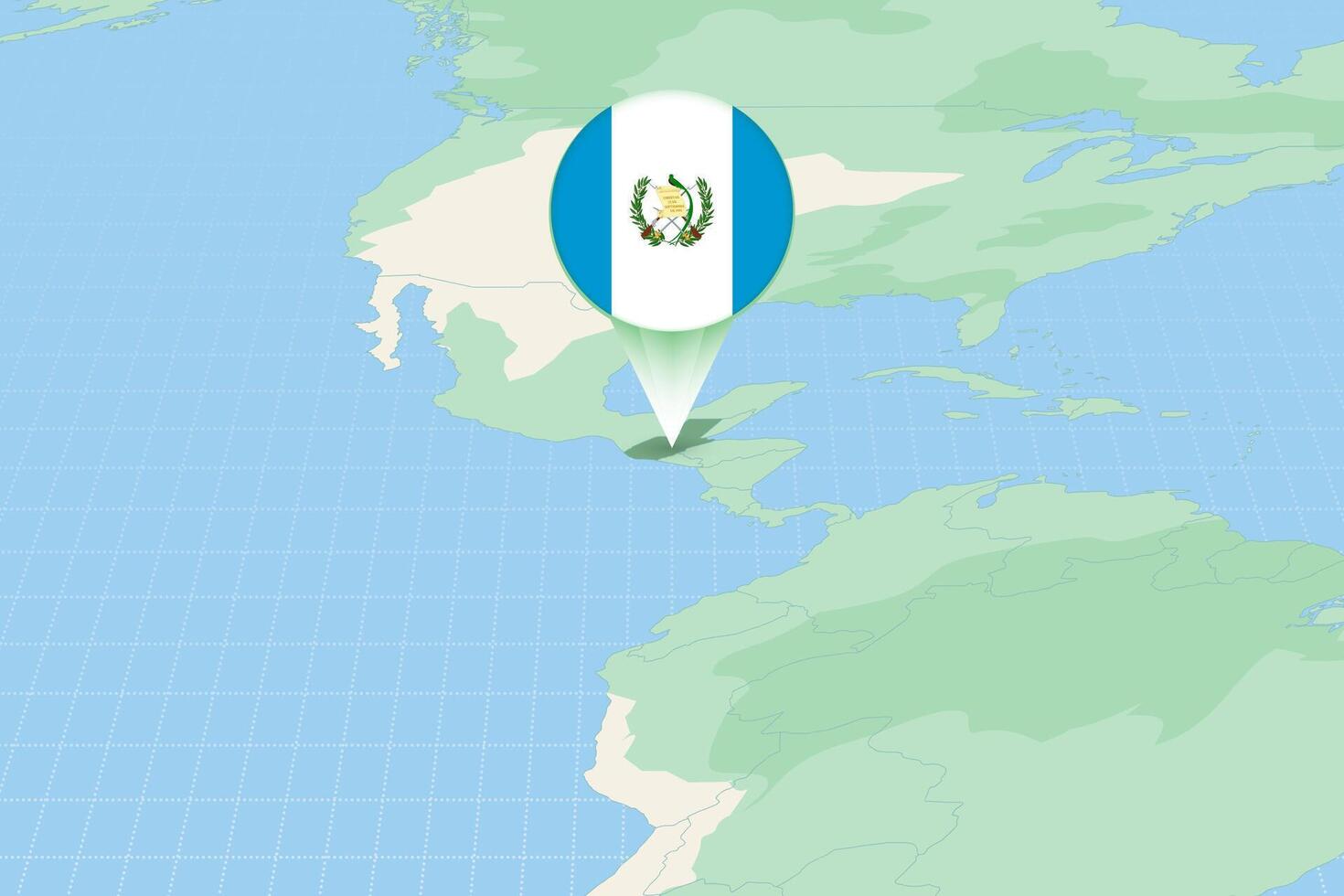 Map illustration of Guatemala with the flag. Cartographic illustration of Guatemala and neighboring countries. vector