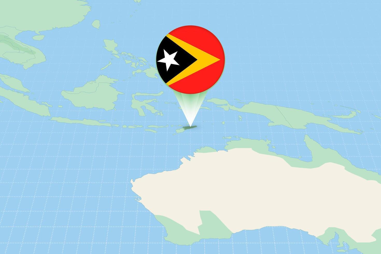 Map illustration of East Timor with the flag. Cartographic illustration of East Timor and neighboring countries. vector