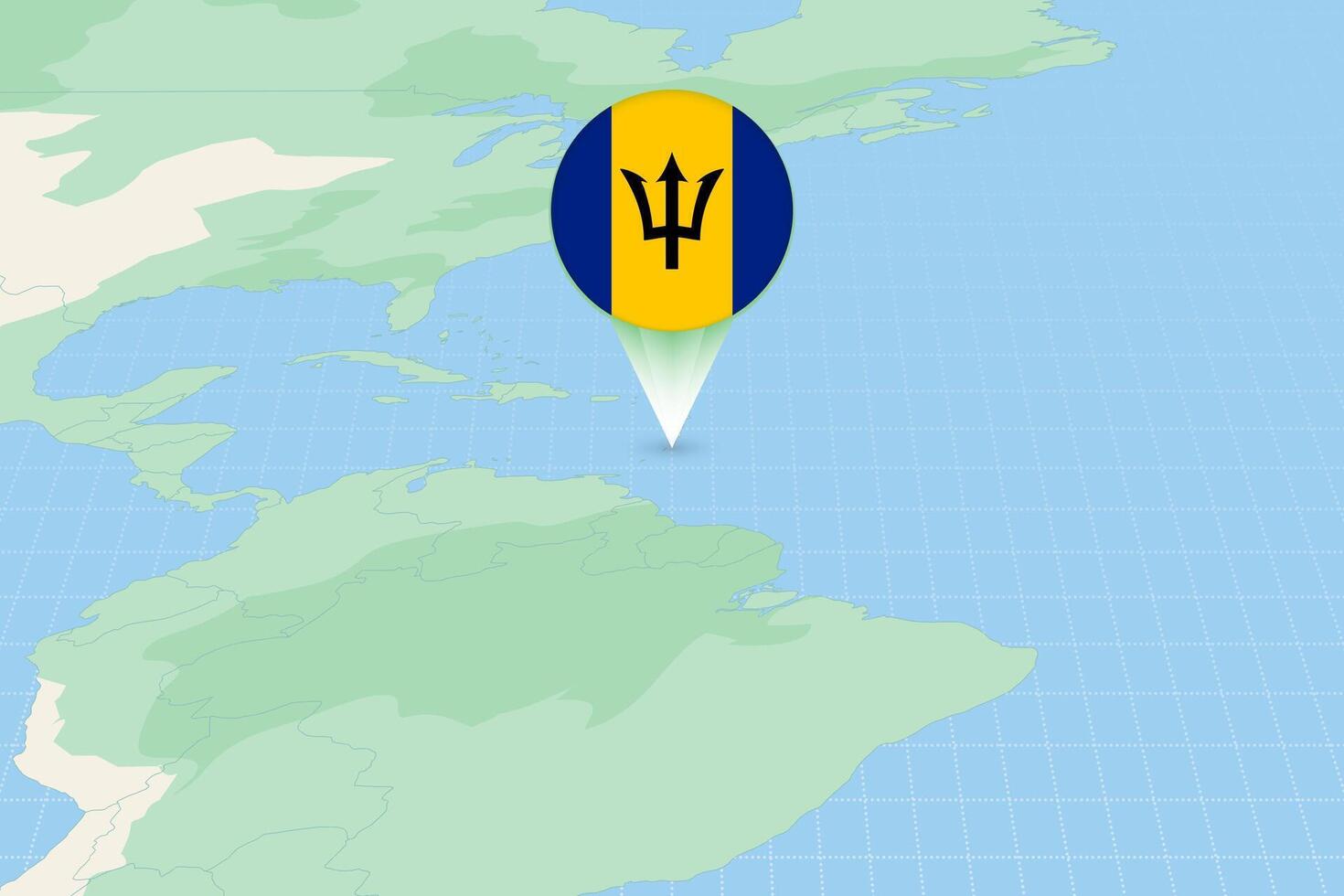 Map illustration of Barbados with the flag. Cartographic illustration of Barbados and neighboring countries. vector