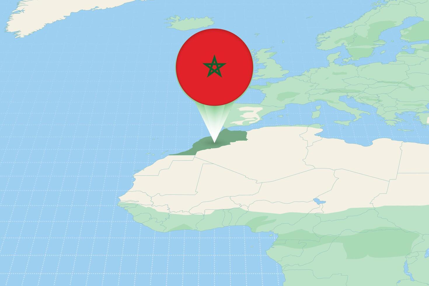 Map illustration of Morocco with the flag. Cartographic illustration of Morocco and neighboring countries. vector