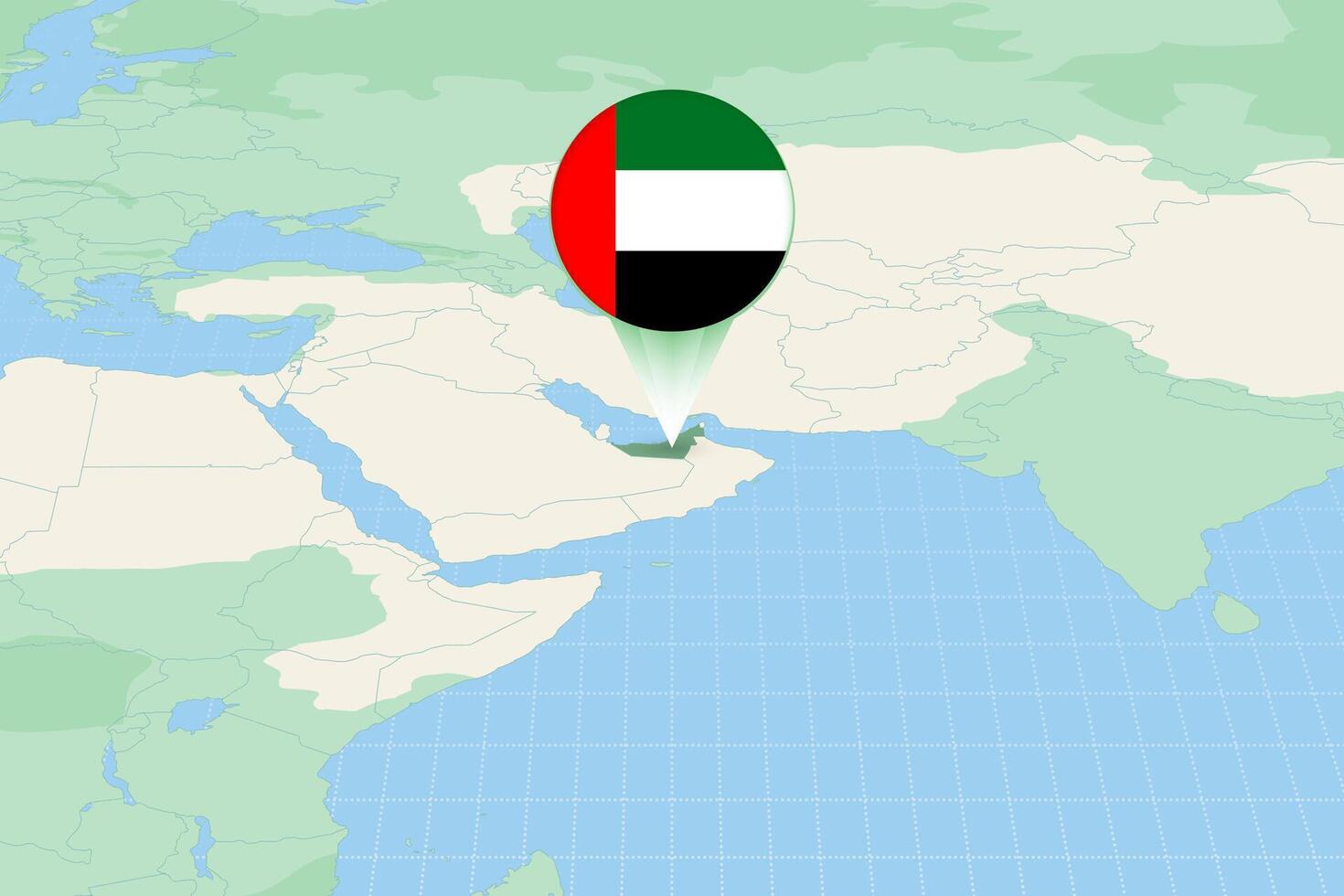 mapa ilustración de unido árabe emiratos con el bandera. cartográfico ilustración de unido árabe emiratos y vecino países. vector
