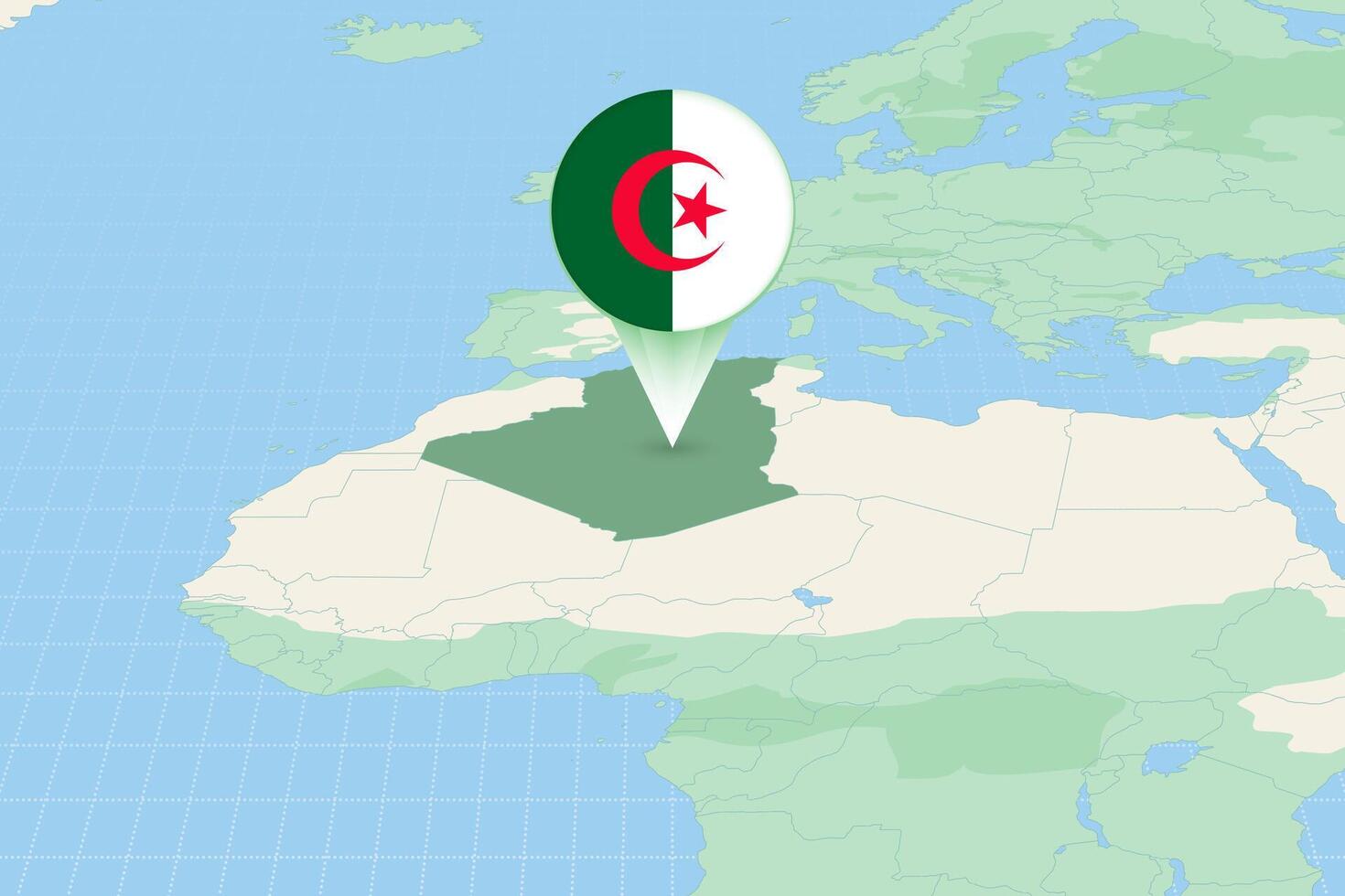 Map illustration of Algeria with the flag. Cartographic illustration of Algeria and neighboring countries. vector