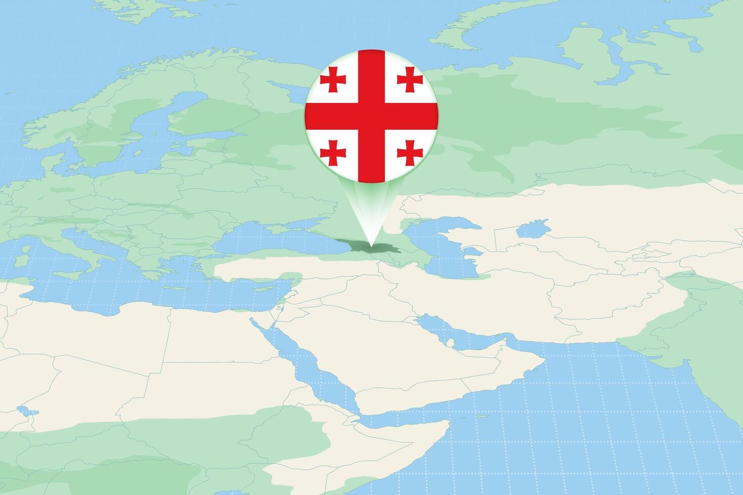 Map illustration of Georgia with the flag. Cartographic illustration of Georgia and neighboring countries. vector