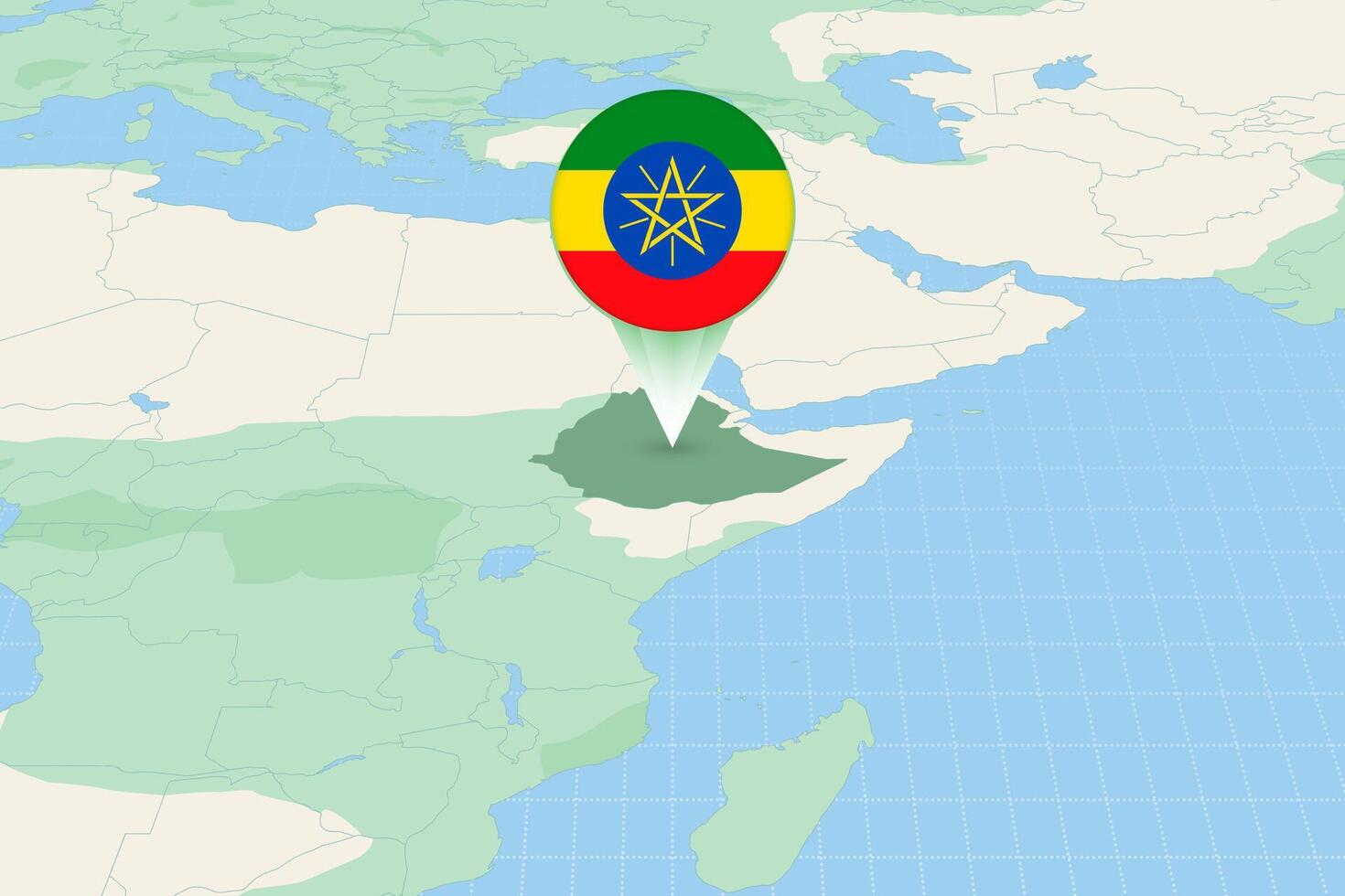 Map illustration of Ethiopia with the flag. Cartographic illustration of Ethiopia and neighboring countries. vector