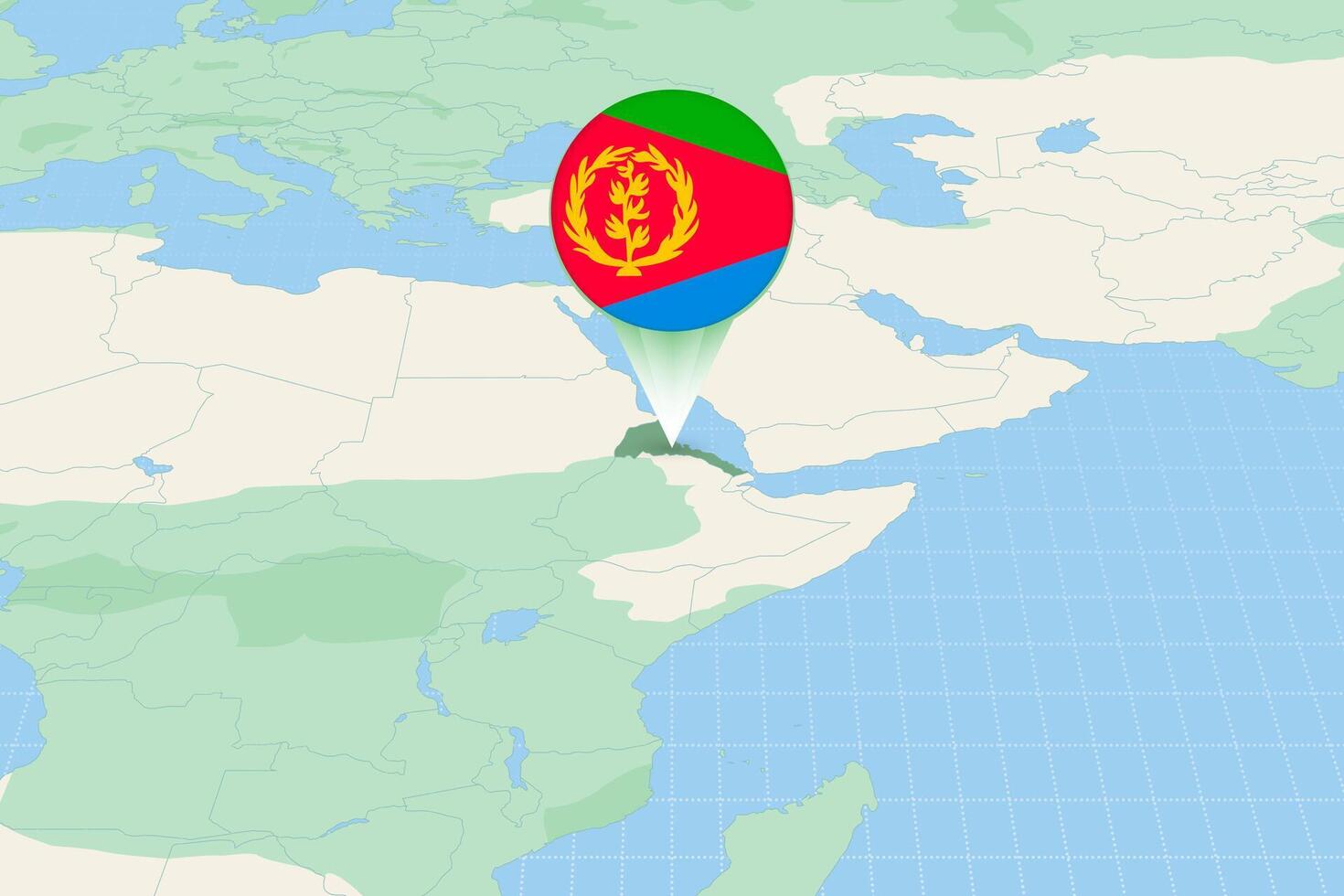 Map illustration of Eritrea with the flag. Cartographic illustration of Eritrea and neighboring countries. vector